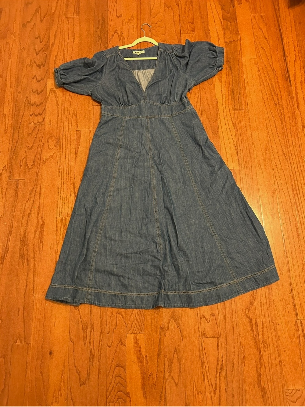 Boden Chambray Puff Sleeve Midi Dress Blue Size L - Picture 3 of 8